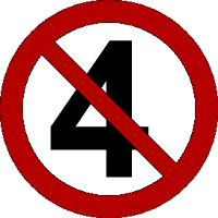 image of the number four in a red circle 'no' sign