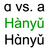 image of the rounded 'a' and the normal 'a' with the example given of the word 'Hanyu' (with tone marks)