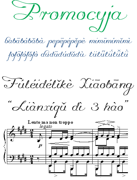 Promocyja font -- sort-of Polish-looking script -- with Pinyin text