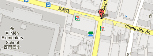 screenshot from Google Maps of 'Cheng Dou [sic] Rd', near Taipei's Ximending