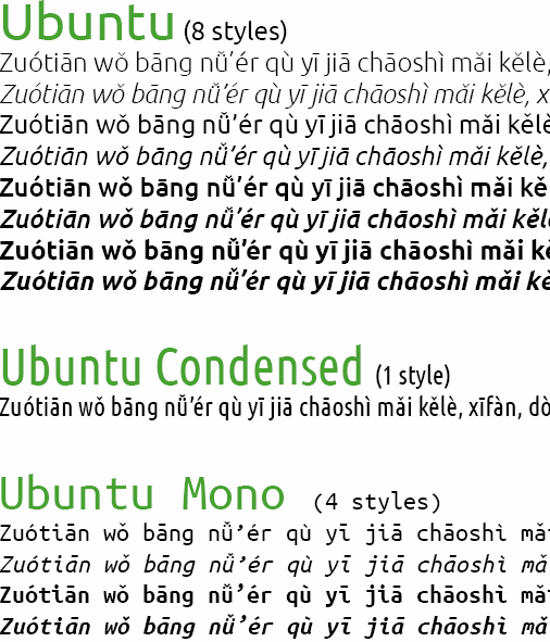 example of Ubuntu, Ubuntu Condensed, and Ubuntu Mono in action on Hanyu Pinyin