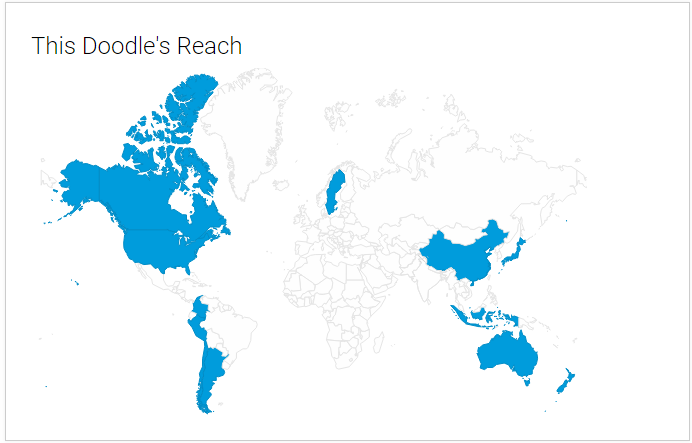 Countries where the ZYG doodle was shown. China, Japan, the  United States, Canada, and several other countries are indicated -- but not Taiwan.