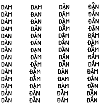 56 examples of DAM and DAN written with various diacritics