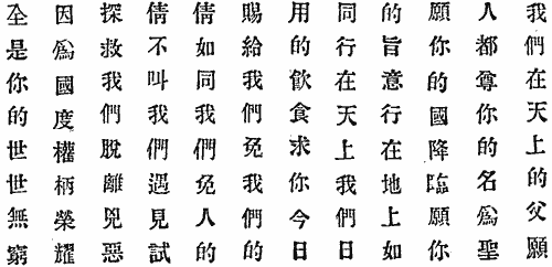 Chinese characters for Lord's Prayer